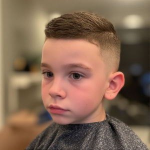 This image shows a textured crop with fade on a kid to understand and visualize the hairstyle.