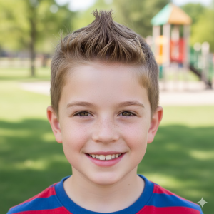 This image describes the spikes hairstyle by showing a kid with it.