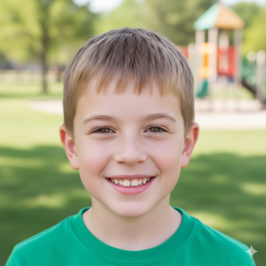 This image shows the Caesar cut done on a kid to give a hairstyle look.