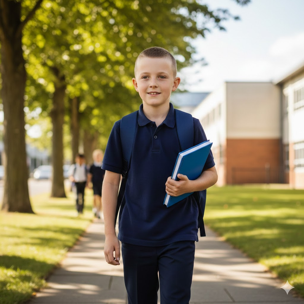 This image shows the crew cut as the suggested easy hairstyles for school for the boy.