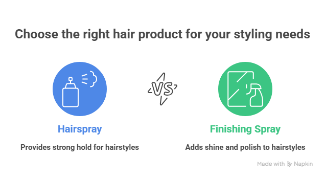 This image discusses the comparison of hairspray vs. finishing spray to help user choosing the right product.