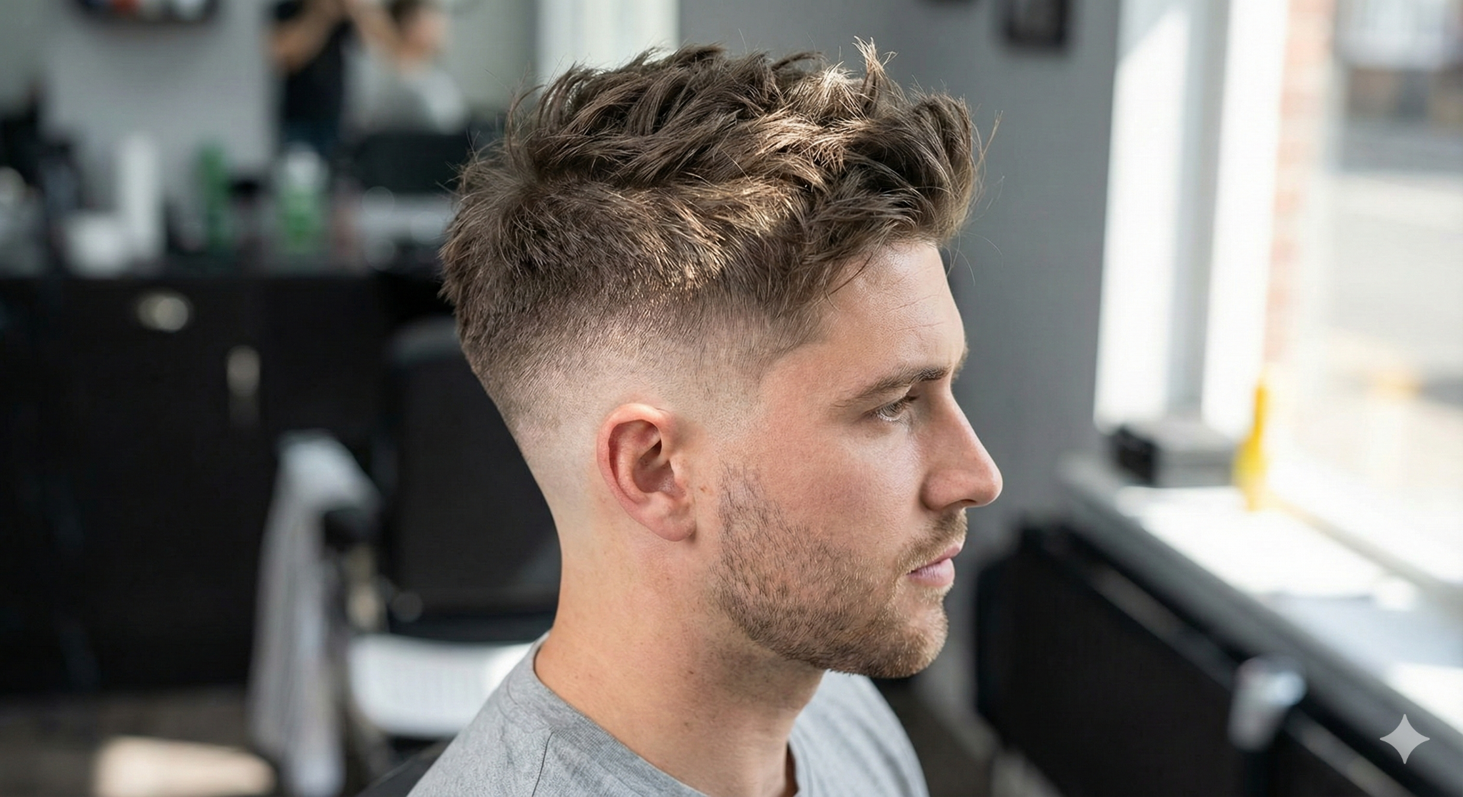 This image shows the mid fade as the best fade cutting for men who have hair textured in layers.