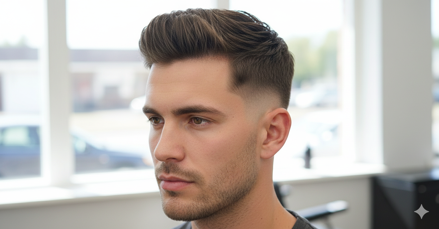 ●	Curves around the ear naturally.
●	Creates a drop effect that enhances the look on rounded or oval head shapes.
●	Also works well with curly hair.
Drop fade is the best fade cutting for men if your head shape is naturally round because it complements your face shape. Further, hairstyling has become more than an individual preference. A global research forecast that hair styling services will grow in the coming years as grooming standards are rising and investment in personal appearance worldwide is increasing.
Temple Fade
