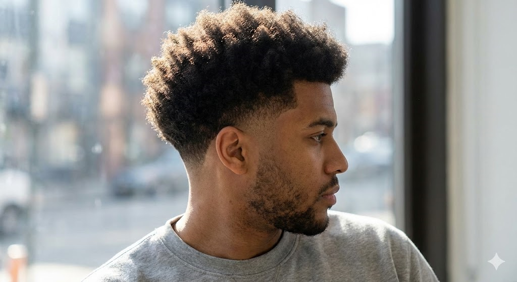 This image shows the man with an afro fade hairstyle to understand the look of the cut.