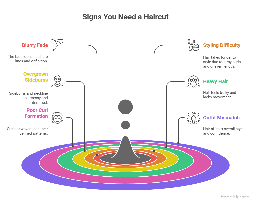 The image shows six of the most common signs you need a haircut.