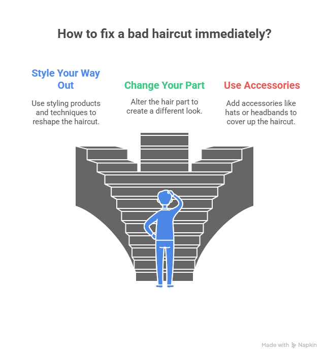 This image shows how to fix a bad haircut by adopting immediate fixes.