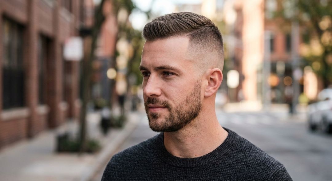 This image shows the man with a high and tight haircut to understand the look you can get with it.