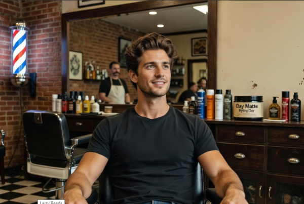 Man with a textured blowout haircut styled with matte clay at Warrington Barber Shop Warrington, PA.