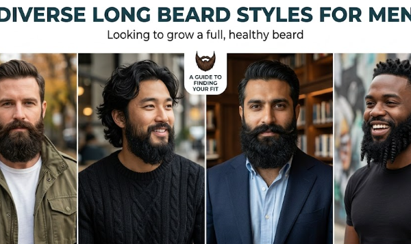 Diverse long beard styles for men looking to grow a full, healthy beard.